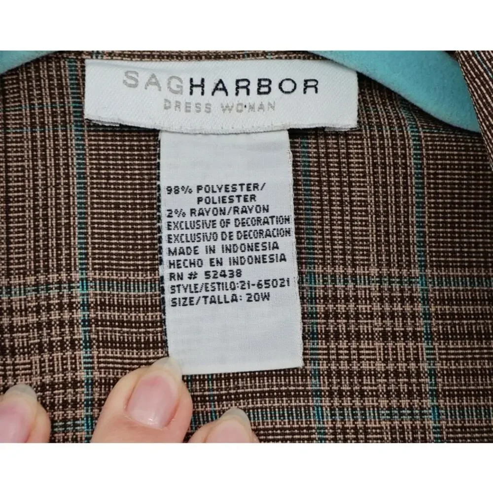 VTG Sag Harbor Glen Plaid Blazer Attached Vest 20W Power Suit 80s 90s